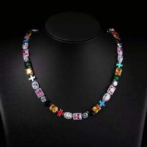 Multi Color Gemstone Cross Necklace 20 D 019